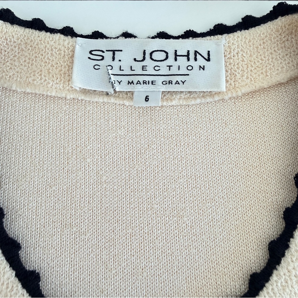 St. John Cream Bouclé Jacket with Black Trim - Picture 8 of 14